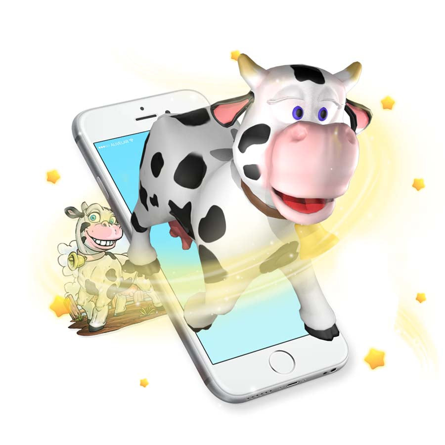 Augmented reality cow sticker comes to life